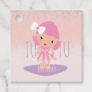Étiquettes Cadeau Fille Minimal Tutu Anniversaire Cartoon Rose Paill