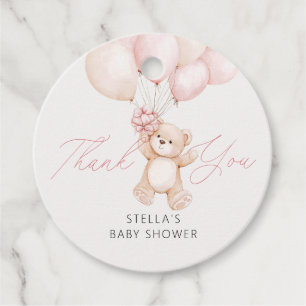 Étiquettes Cadeau Fille Ours en Peluche Ballons Merci Baby Shower