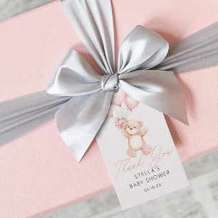 Étiquettes-cadeau Fille ours en peluche ballons merci Baby Shower