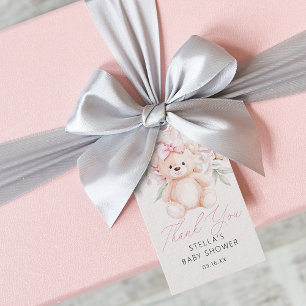 Étiquettes-cadeau Fille ours en peluche ballons merci Baby Shower