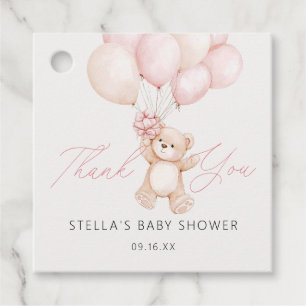 Étiquettes Cadeau Fille Ours en Peluche Ballons Merci Baby Shower