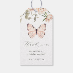 Étiquettes-cadeau Fille papillon rose floral fête d'anniversaire