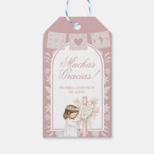 Étiquettes-cadeau Fille rose agenouillée Primera Comunion
