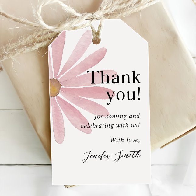 Étiquettes-cadeau Fille rose Daisy Première fête d'anniversaire (Créateur téléchargé)