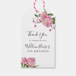 Étiquettes-cadeau Fille rose florale fête d'anniversaire