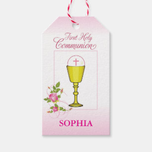 Étiquettes-cadeau Fille Rose Première Sainte Communion Calice Host R