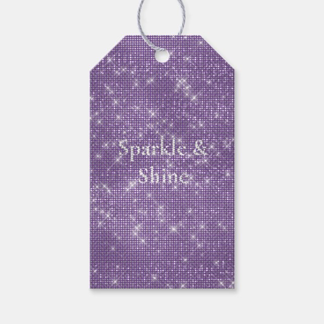 Étiquettes-cadeau Fille violette brillante étincelante (Devant)