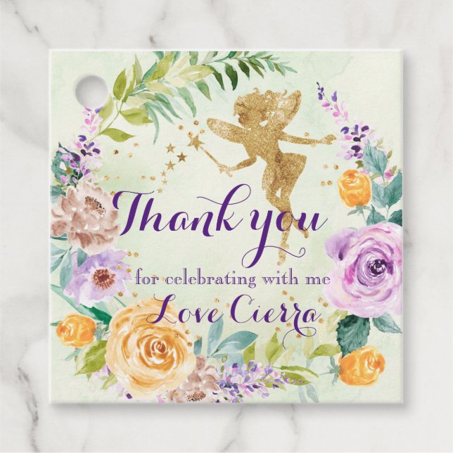 Étiquettes Cadeau Filles Fées Florales Anniversaire (Devant)