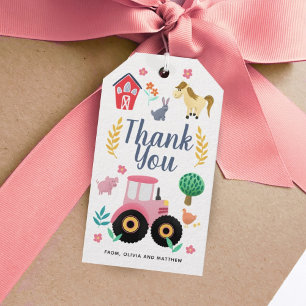 Étiquettes-cadeau Filles Merci rose Baby shower agricole Favoriser