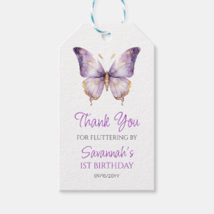 Étiquettes-cadeau Filles mignonne papillon pourpre 1er fête d'annive