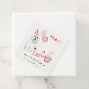 Étiquettes Cadeau Filles mignonnes Roses Fête Chien Chien Robe N'Imp