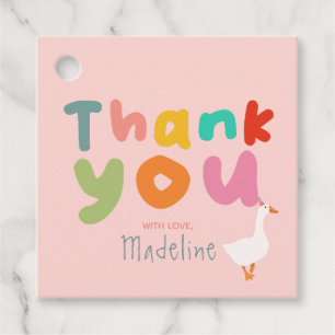 Étiquettes Cadeau Filles Oie rose Merci 1er anniversaire