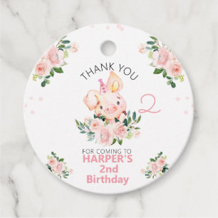 Étiquettes Cadeau Filles Pink Floral Ce Petit Anniversaire Piggy