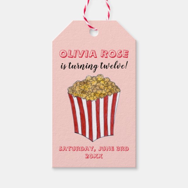 Étiquettes-cadeau Film Cinéma Nuit Slepover Popcorn Anniversaire (Devant)