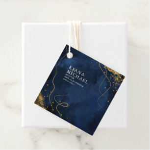 Étiquettes Cadeau Fine Lines Gold Abstrait Mariage V1 Navy ID867