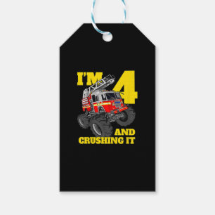 Étiquettes-cadeau Fire Truck 4e Birthday Boy 4 Firefighter Poison