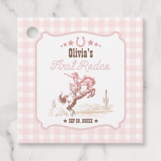 Étiquettes Cadeau First Rodeo 1st Birthday Pink Western (Devant)