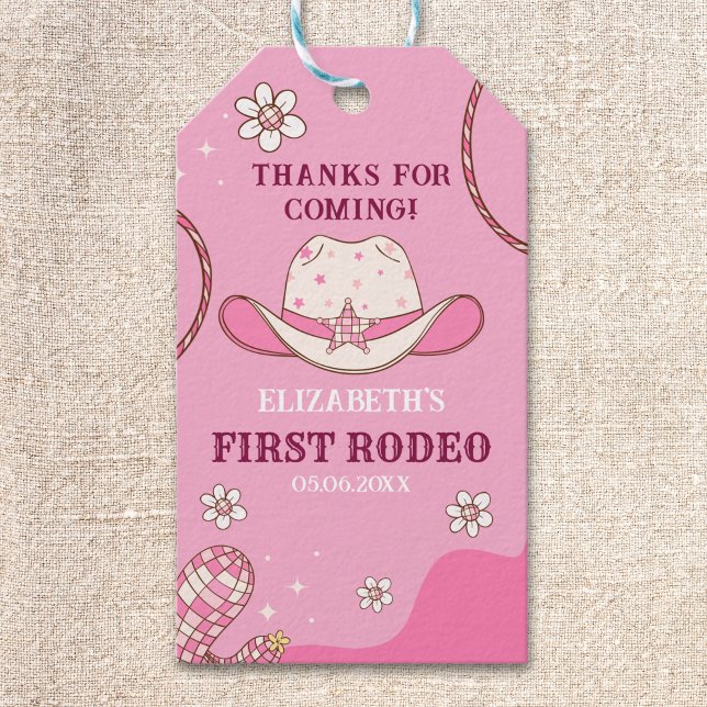 Étiquettes-cadeau First Rodeo Party Girl in Pink and White (Créateur téléchargé)