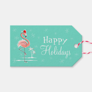 Étiquettes-cadeau Flamant rose de Noël Joyeux jours fériés