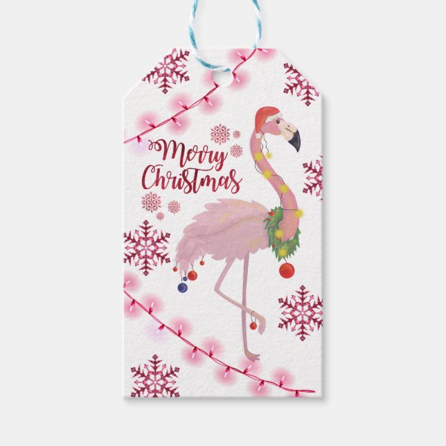 Étiquettes-cadeau Flamant rose de Noël personnalisé (Devant)