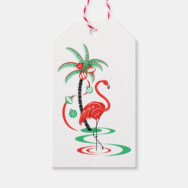 Étiquettes-cadeau Flamant rose de Noël rouge Texte portrait (Devant)