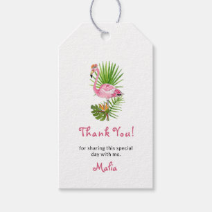 Étiquettes-cadeau Flamant rose & feuillage tropical Merci