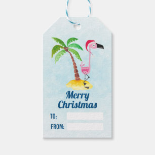Étiquettes-cadeau Flamant Rose Noël Tropical Fantaisiste
