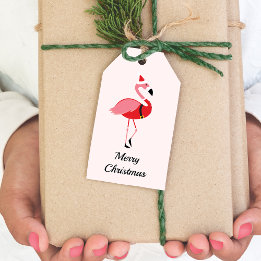 Étiquettes-cadeau Flamant rose Père Noël Rose Joyeux Noël