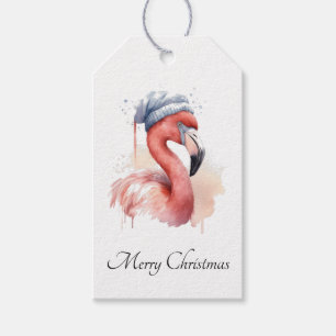 Étiquettes-cadeau Flamant rose père Noël Snowbird, personnalisé