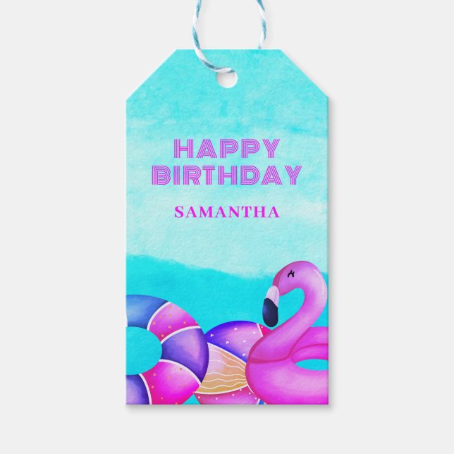 Étiquettes-cadeau Flamant rose rose Anniversaire Nom de la fête de l (Devant)