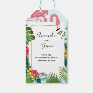 Étiquettes-cadeau Flamant rose rose élégant et Merci Feuille tropica