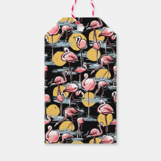 Étiquettes-cadeau Flamant rose rose et coucher de soleil | Tango tro