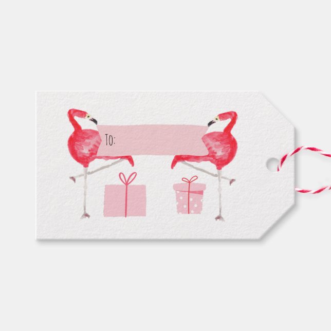 Étiquettes-cadeau Flamant rose rose Noël Retro Tropical Holiday (Devant (Horizontal))