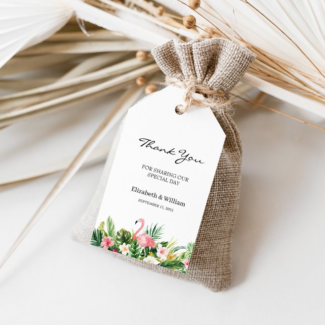 Étiquettes-cadeau Flamant rose tropical et mariage Feuille Favoriser (Créateur téléchargé)