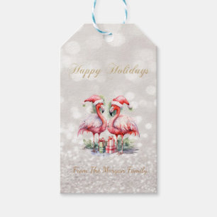 Étiquettes-cadeau Flamants roses roses Santa Hat présente Parties sc