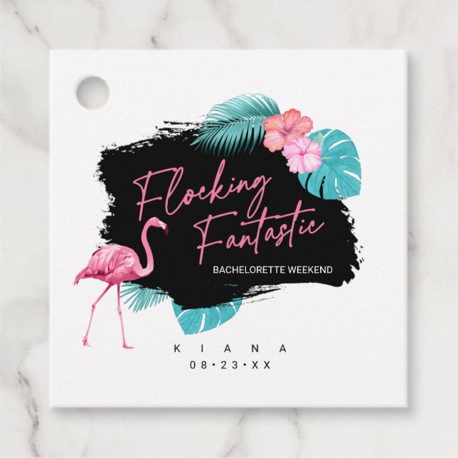 Étiquettes Cadeau Flamingo Enterrement de Vie de Jeune Fille Rassemb (Devant)