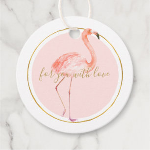 Étiquettes Cadeau Flamingo rose avec or et cadre personnalisé