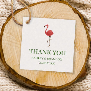 Étiquettes Cadeau Flamingo Tropiques Mariage Vert et Rose Remercieme