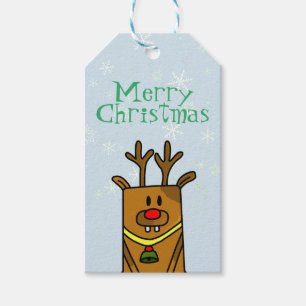 Étiquettes-cadeau Flammes de neige Drôle Reindeer Blue Kids Noël