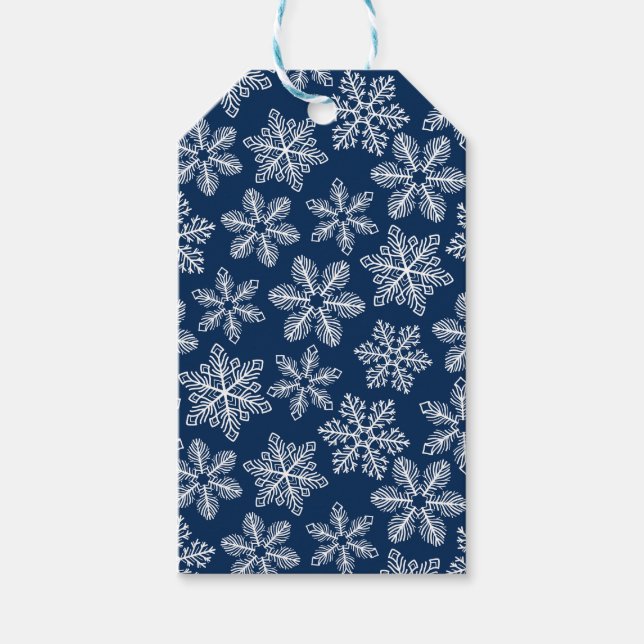 Étiquettes-cadeau Flammes de neige sur bleu foncé (Devant)