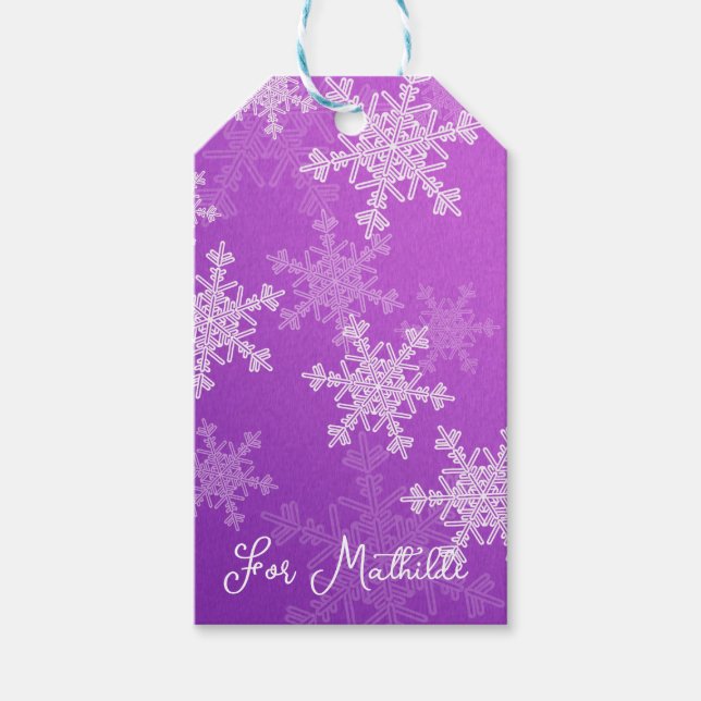 Étiquettes-cadeau Flammes de neige violettes blanches Noël minimalis (Devant)