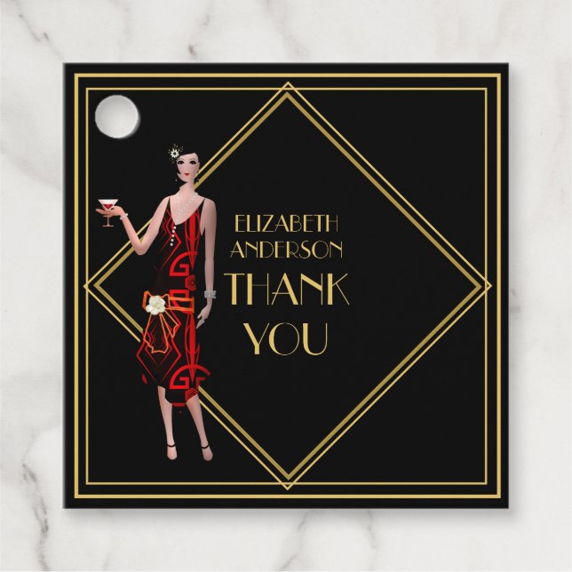 Étiquettes Cadeau Flapper Gatsby Merci noir des années 20 (Devant)