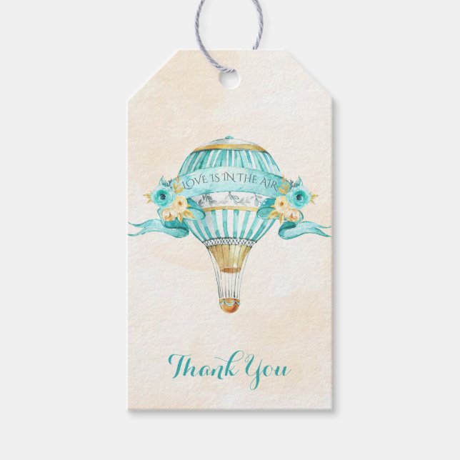 Étiquettes-cadeau Flèche à bulle d'air chaud Turquoise Or Yellow Ros (Devant)