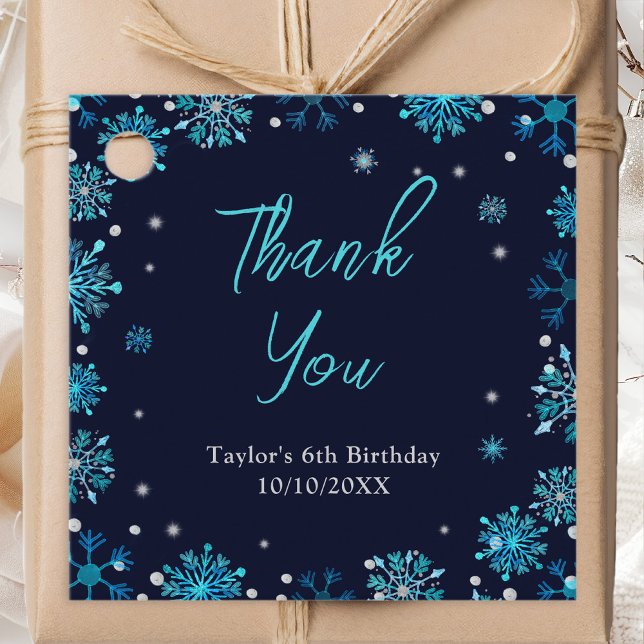 Étiquettes Cadeau Flèches de neige bleues et argentées Merci d'anniv (Créateur téléchargé)