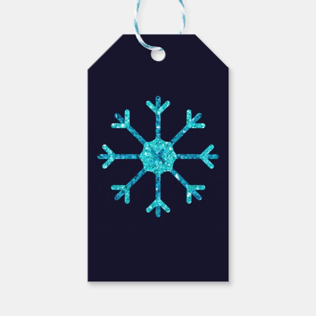 Étiquettes-cadeau Flèches de neige de Parties scintillant bleue (Devant)