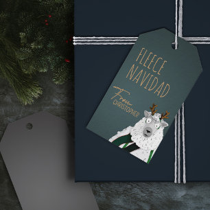 Étiquettes-cadeau "Fleece Navidad" Chic Mouton Drôle Turquoise Gris