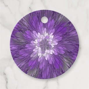 Étiquettes Cadeau Fleur Abstraite Violette Psychédélique Art Personn