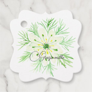 Étiquettes Cadeau Fleur aquarelle verte et blanche Grazie Mille