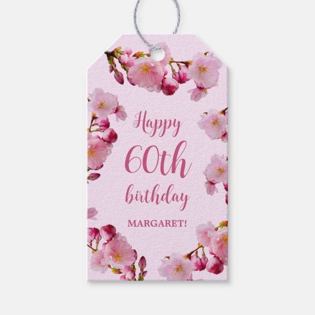 Étiquettes-cadeau Fleur de cerise rose Sakura Joyeux anniversaire (Devant)