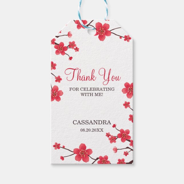 Étiquettes-cadeau Fleur de cerise rouge sucrée Sakura Fleur Annivers (Devant)